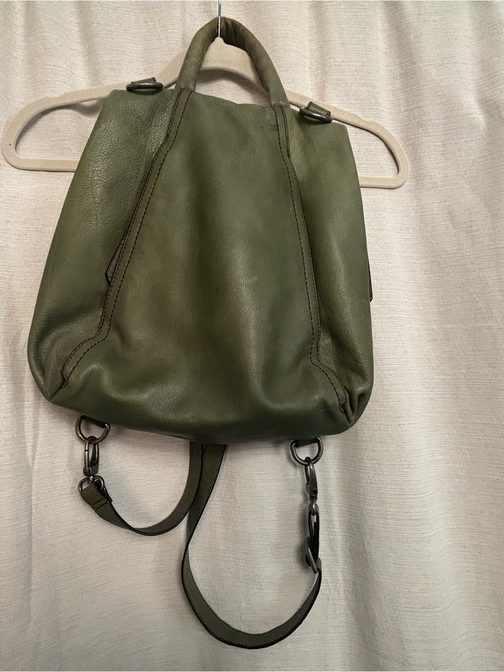 Green Leather Convertible Women’s Backpack - Picture 2 of 10